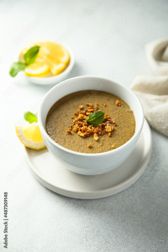 Traditional homemade lentil soup with lemon Traditional homemade lentil soup with lemon