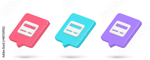 Realistic multicolored credit card quick tips 3d icon internet alert collection vector illustration