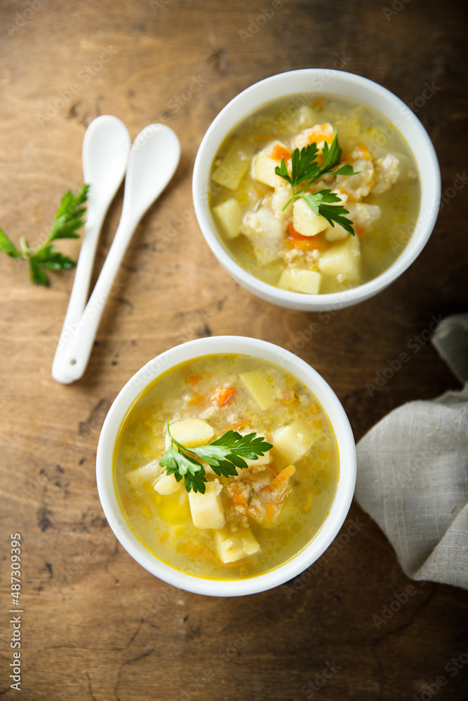 Homemade vegetable soup with millet Homemade vegetable soup with millet