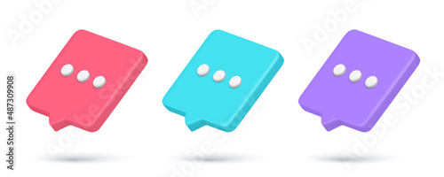 Collection realistic chat box three dots thinking bubble social network texting pause 3d icon vector