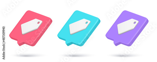 Set multicolored tag shopping price with hole for hanging 3d icon quick tips vector illustration