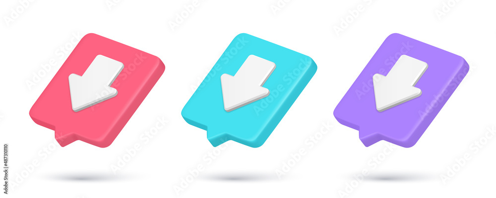 Realistic quick tips downward arrow download direction pointer 3d icon collection vector Realistic quick tips downward arrow download direction pointer 3d icon collection vector
