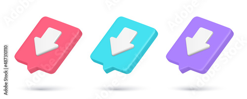 Realistic quick tips downward arrow download direction pointer 3d icon collection vector