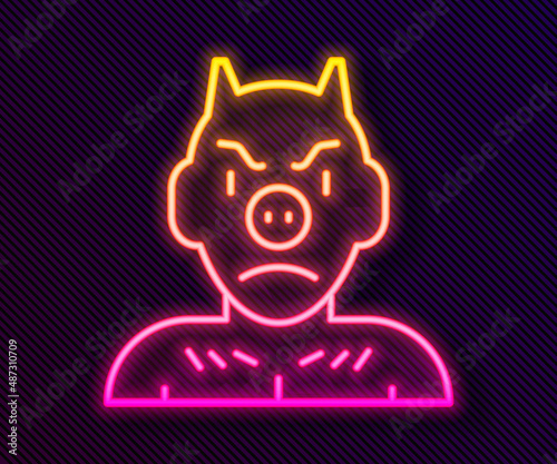 Glowing neon line Krampus, heck icon isolated on black background. Horned devil. Traditional Christmas devil. Happy Halloween party. Vector