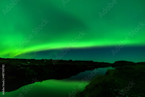 Aurora borealis lights long exposure with star trail