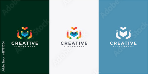 Geometric letter MX logo design concept. letter M geometric logo design icon
