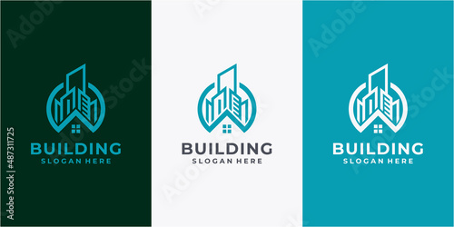 Building logo illustration vector graphic design in line art style. real estate building logo design