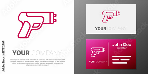 Logotype line Police electric shocker icon isolated on white background. Shocker for protection. Taser is an electric weapon. Logo design template element. Vector