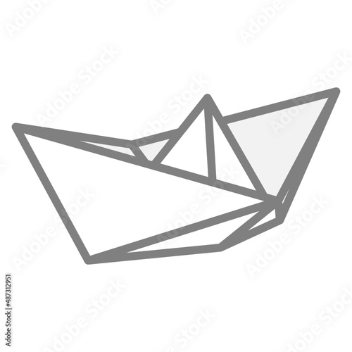 Vector illustration of paper boat icon. Outline simple craft paper boat isolated on white background. Icon symbol of travel and sea.