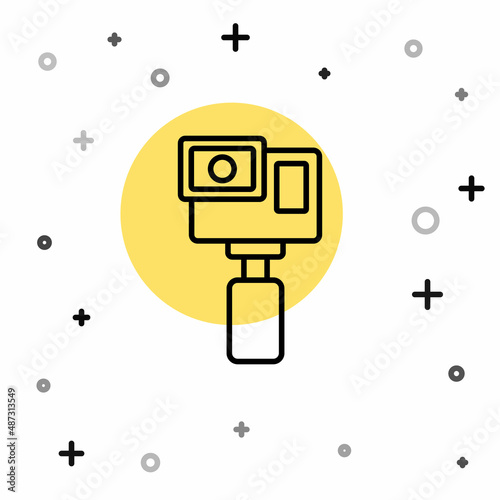 Black line Action extreme camera icon isolated on white background. Video camera equipment for filming extreme sports. Random dynamic shapes. Vector