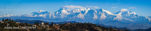 Panoramic view of Himalayan Mountain Ranges at Kasardevi, Nanital, Uttarakhand, Kumani Range. Himalaya Panoramic photography  photo