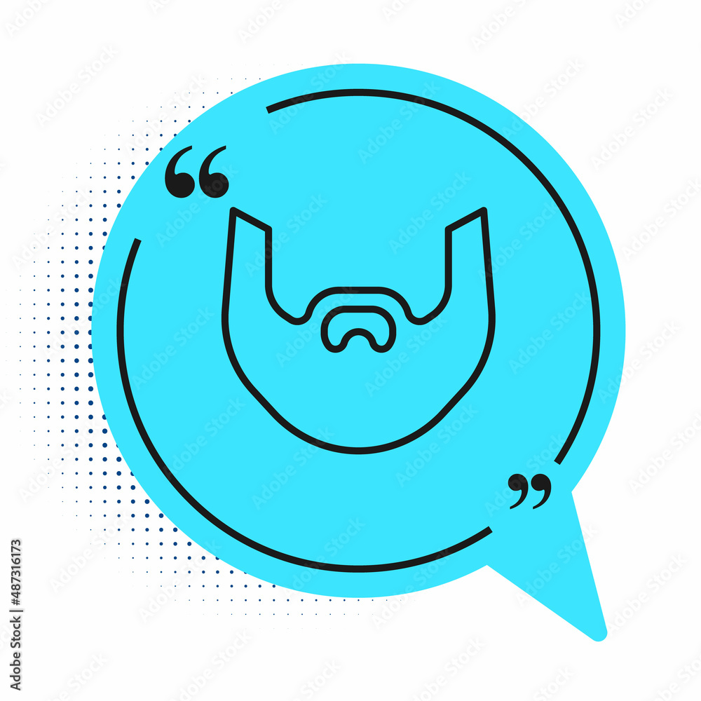Black line Mustache and beard icon isolated on white background. Barbershop symbol. Facial hair style. Blue speech bubble symbol. Vector Black line Mustache and beard icon isolated on white background. Barbershop symbol. Facial hair style. Blue speech bubble symbol. Vector
