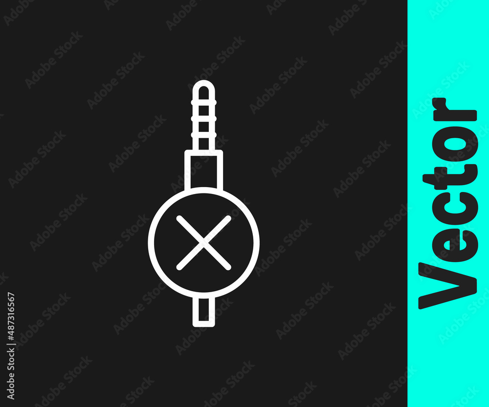 White line No audio jack icon isolated on black background. Audio cable for connection sound equipment. Plug wire. Musical instrument. Vector White line No audio jack icon isolated on black background. Audio cable for connection sound equipment. Plug wire. Musical instrument. Vector