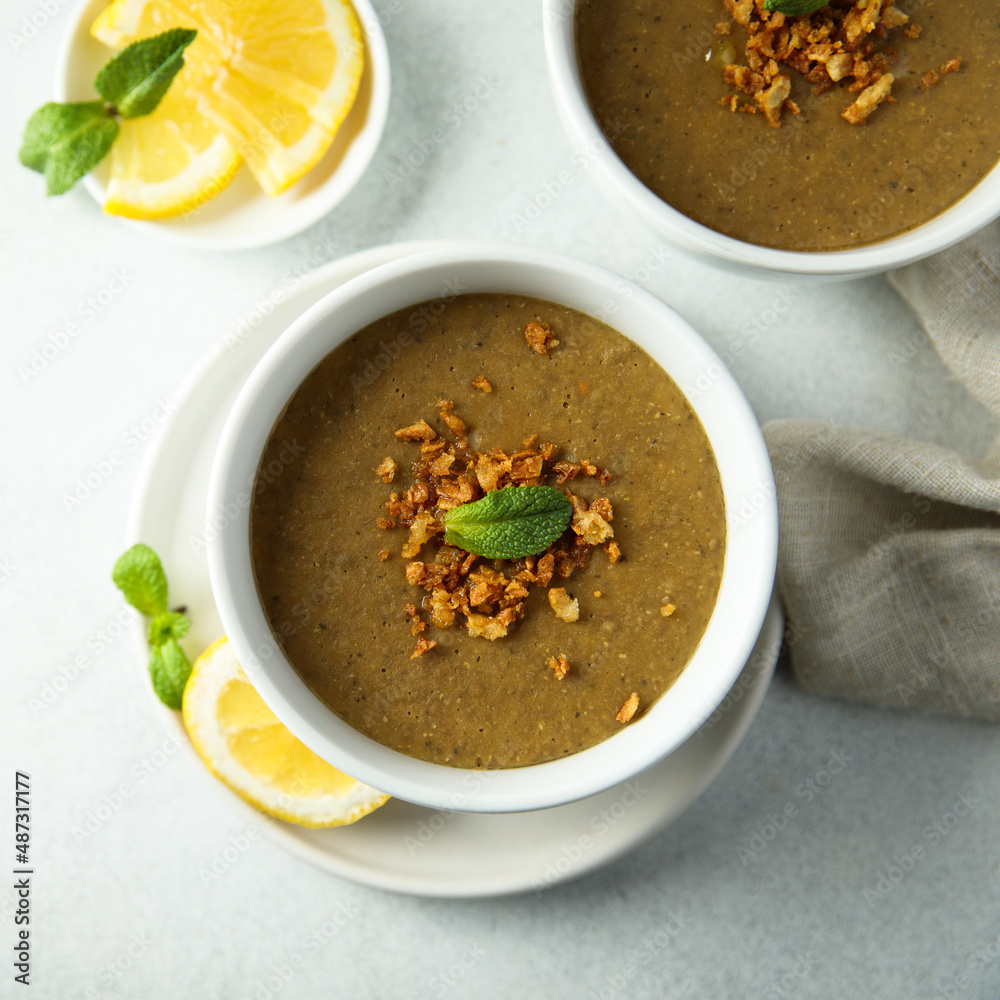 Traditional homemade lentil soup with lemon Traditional homemade lentil soup with lemon