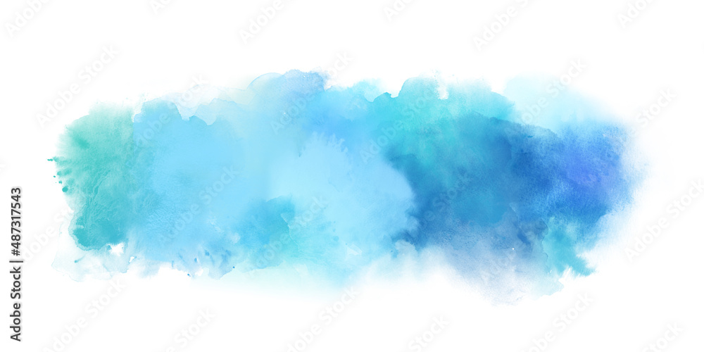 Artistic blue abstract watercolor background banner on white. Watercolor texture and creative flowing paint gradients. Abstract watercolor