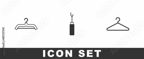 Set Hanger wardrobe, Awl tool and icon. Vector