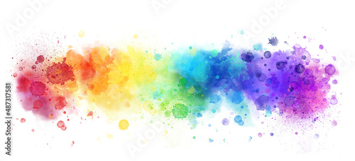 Happy Rainbow watercolor banner background on white. Pure vibrant watercolor colors. Creative paint gradients, splashes and stains.