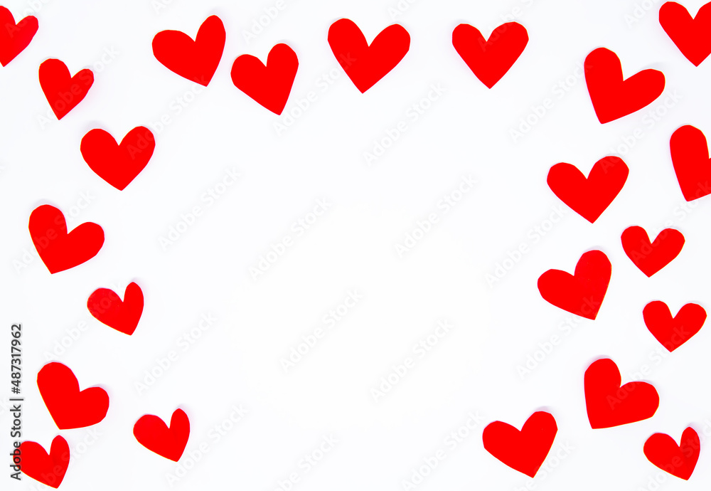 cute red paper hearts on white background. Valentine's Day. Love Concept background with copy space cute red paper hearts on white background. Valentine's Day. Love Concept background with copy space