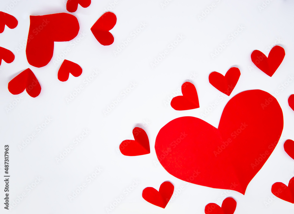 Beautiful red paper hearts on white background. Valentine's Day. Love Concept Beautiful red paper hearts on white background. Valentine's Day. Love Concept