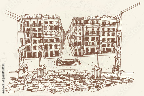 Photography vector sketch of  the Spanish Steps in Rome.