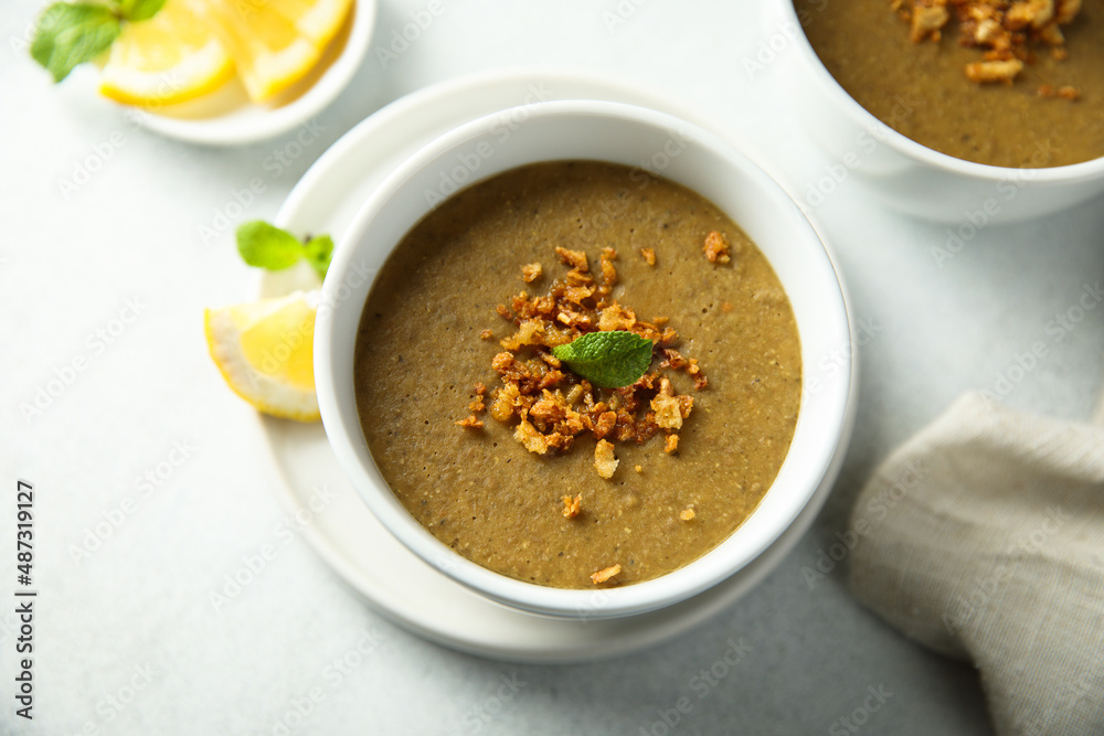 Traditional homemade lentil soup with lemon Traditional homemade lentil soup with lemon