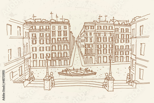 vector sketch of  the Spanish Steps in Rome.