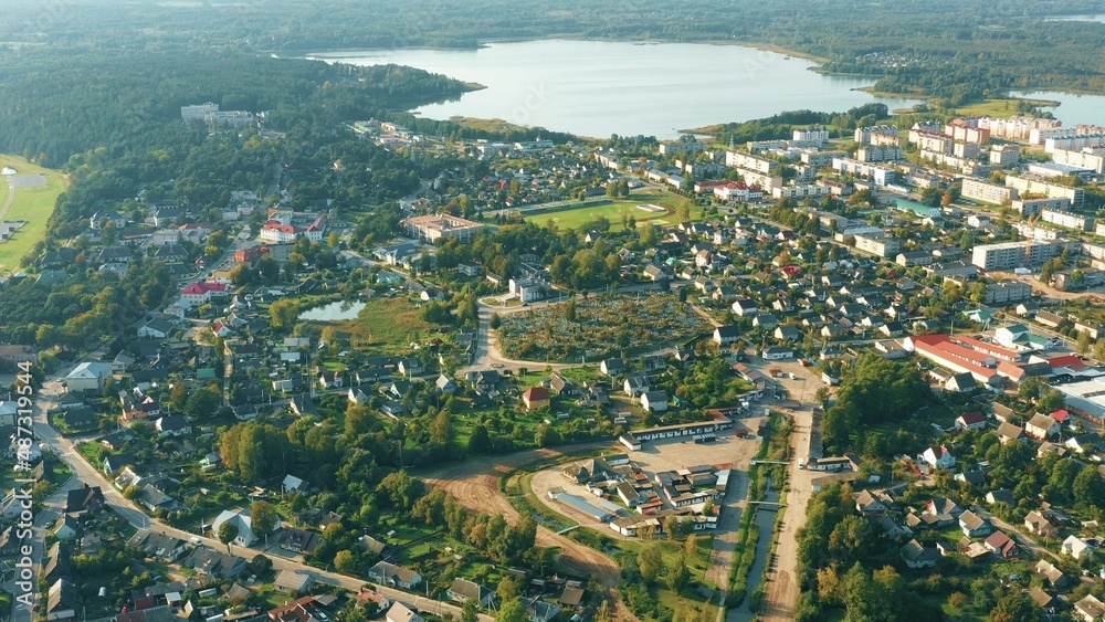 Braslav, Braslaw District, Vitebsk Voblast, Belarus. Aerial View Of Town. Famous Lakes Panorama