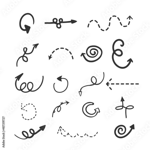 Vector contour set of infographics of arrow elements of different shapes drawn by hand