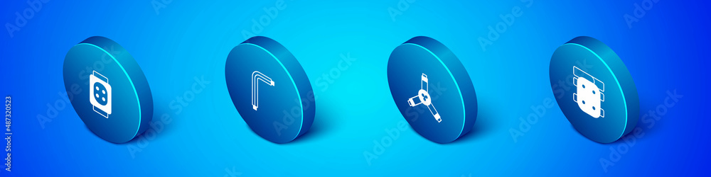Set Isometric Knee pads, Skateboard Y-tool, and Tool allen keys icon. Vector Set Isometric Knee pads, Skateboard Y-tool, and Tool allen keys icon. Vector