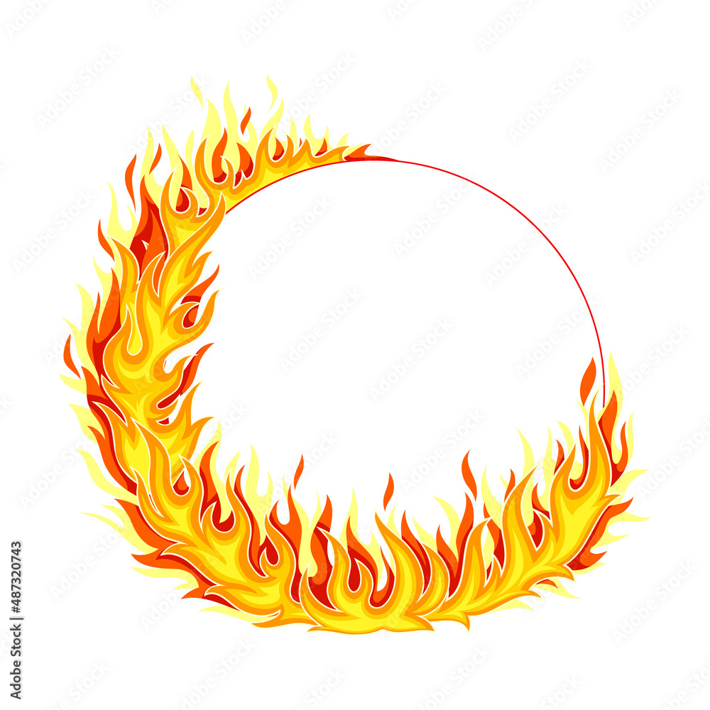 Fire Round Frame with Hot Burning Tongue of Flame and Border Line Vector Illustration Fire Round Frame with Hot Burning Tongue of Flame and Border Line Vector Illustration