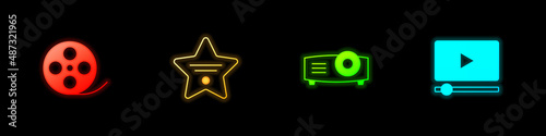 Set Film reel, Walk of fame star, Movie, film, media projector and Online play video icon. Vector