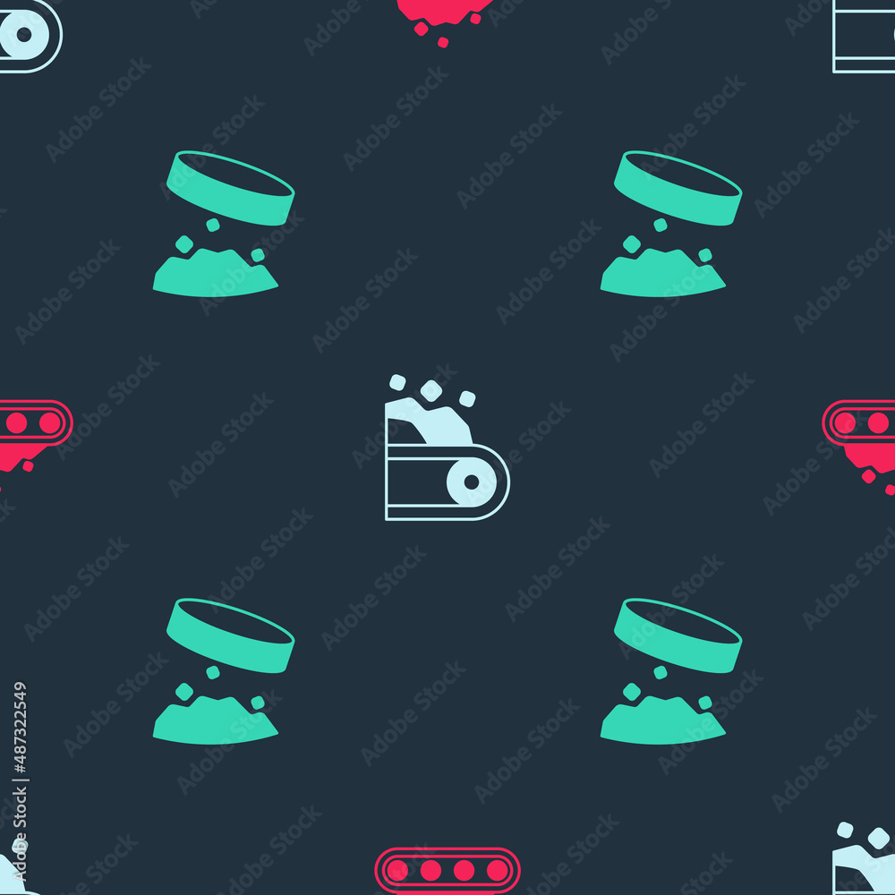 Set Conveyor belt carrying coal, and Giant magnet holding iron dust on seamless pattern. Vector Set Conveyor belt carrying coal, and Giant magnet holding iron dust on seamless pattern. Vector