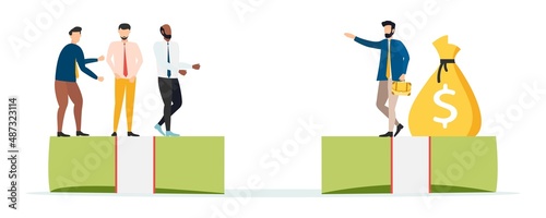 Economic inequality. gap between rich and poor. Unfair income. People are at different financial levels. Vector.