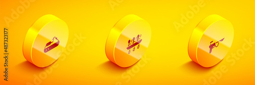 Set Isometric Jet ski, Canoe rowing team sports and Fishing harpoon icon. Vector