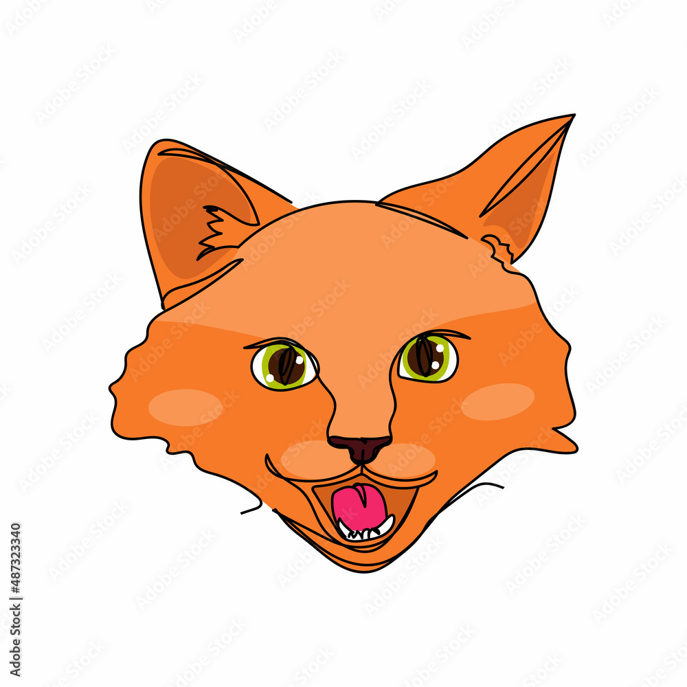 Continuous one simple single abstract line drawing of small cat kitten icon in silhouette on a white background. Linear stylized. Continuous one simple single abstract line drawing of small cat kitten icon in silhouette on a white background. Linear stylized.