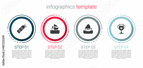 Set Aqualung, Windsurfing, Yacht sailboat and Award cup. Business infographic template. Vector