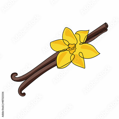 Continuous one simple single abstract line drawing of vanilla pods icon in silhouette on a white background. Linear stylized.