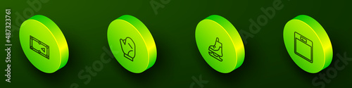 Set Isometric line Billiard table, Baseball glove, Skates and Bathroom scales icon. Vector