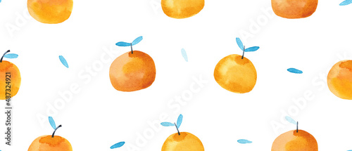 Fototapeta Naklejka Na Ścianę i Meble -  watercolor seamless pattern with citrus, mandarin, watercolor background illustration