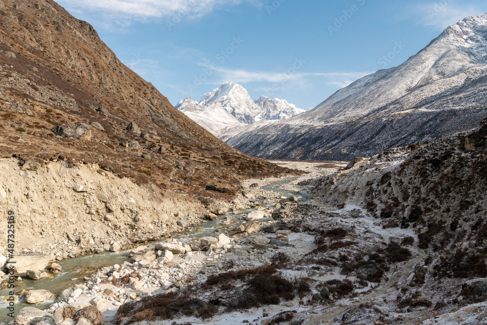 Photo of nature in Nepal, clean river between mountains