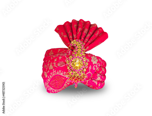 Indian Wedding safa/Turban/pagdi for Men Golden Color Dulha Marriage pagdi for Bridegroom in White Background.