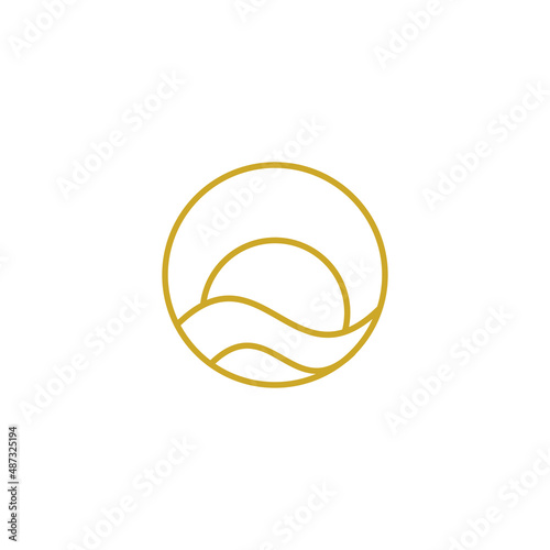 gold color circle sea wave logo isolated on white background.