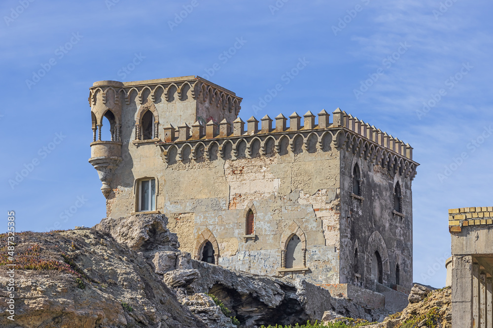Side view of the Santa Catalina Castle on the sea shore in Tarifa
