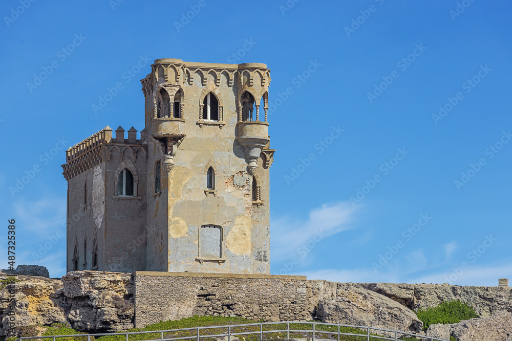Frontal view of the Santa Catalina Castle on the sea shore in Tarifa