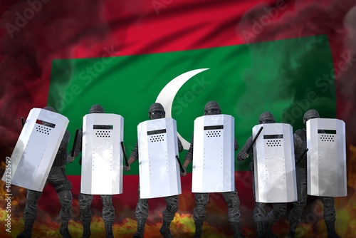 Wallpaper Mural Maldives protest stopping concept, police special forces protecting peaceful people against demonstration - military 3D Illustration on flag background Torontodigital.ca