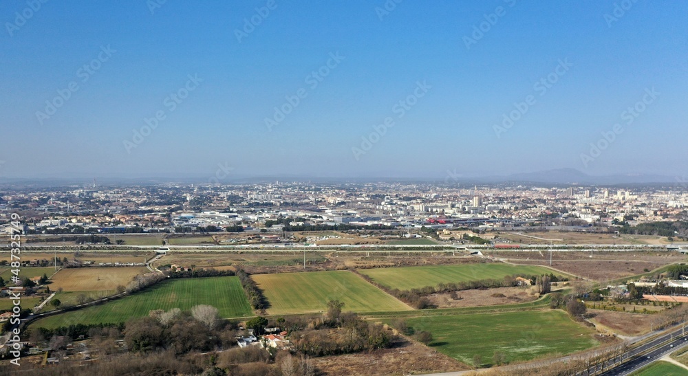 vue aérienne de Montpellier, Lattes et Mauguio dans le sud de la France en Occitanie