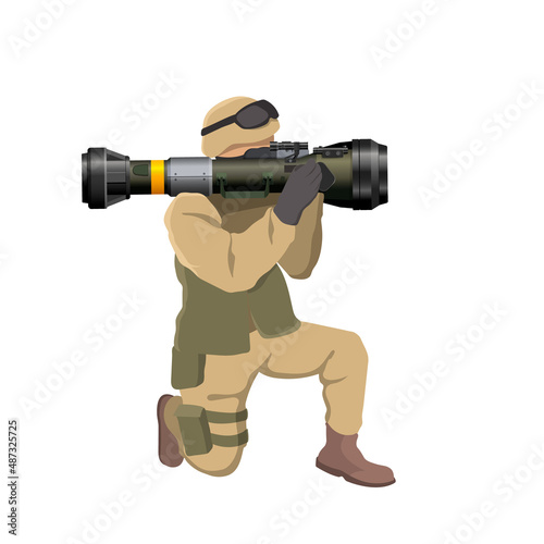 Fototapeta Isolated soldier with missile weapon