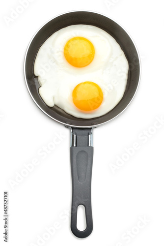 Fried eggs on griddle