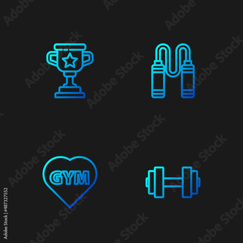 Set line Dumbbell  Fitness gym heart  Award cup and Jump rope. Gradient color icons. Vector