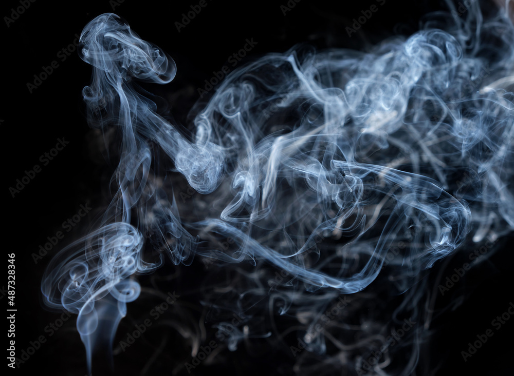 Fototapeta premium Twisted plumes of smoke, smoke movement on a black background. Abstract smoke lines